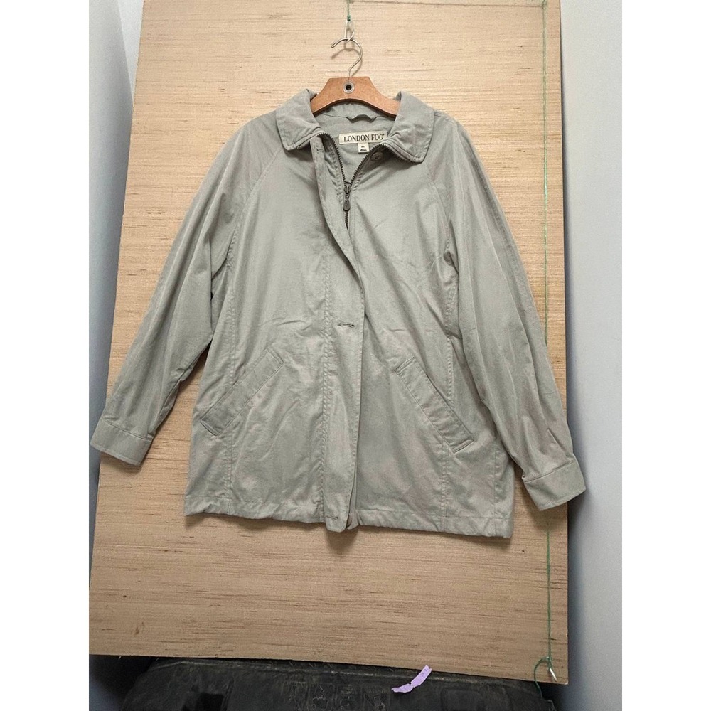 London Fog Petites‎ Coat Womens Beige Collared Long Sleeve Rain Trench